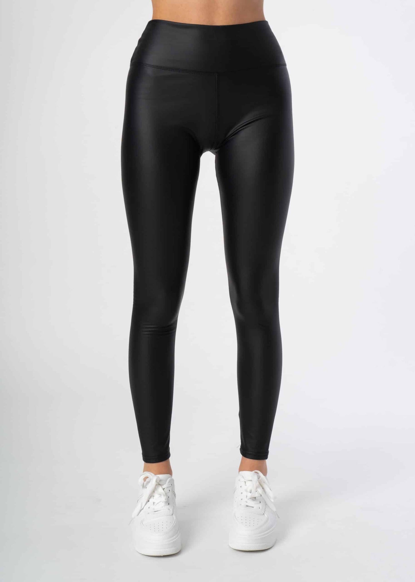 Basic Lederlook Leggings - Schwarz